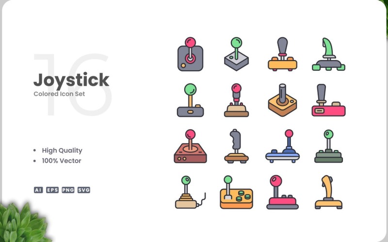 16 Joystick gekleurde pictogrammenset