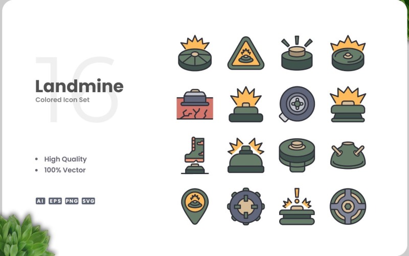 16 Landmine färgade ikoner Set