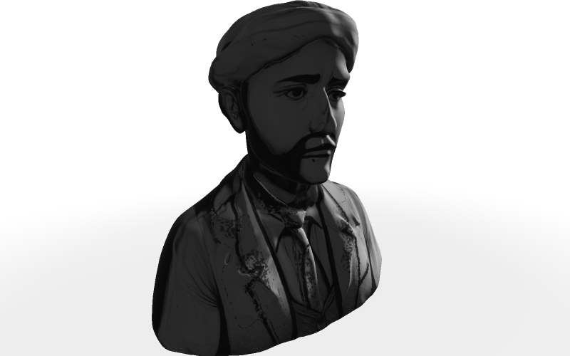 Modello 3D di busto di pensatore con turbante