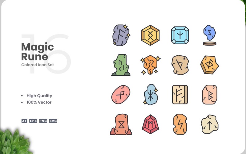 16 Magische Rune gekleurde iconen set
