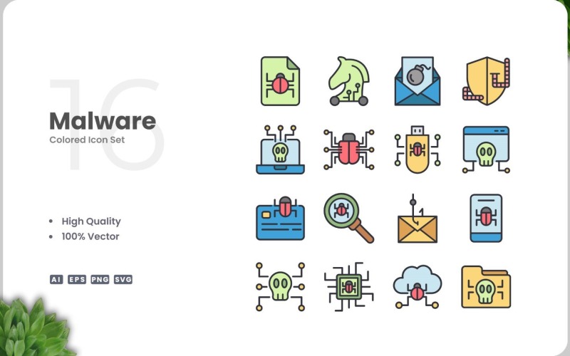 16 Malware gekleurde pictogrammenset