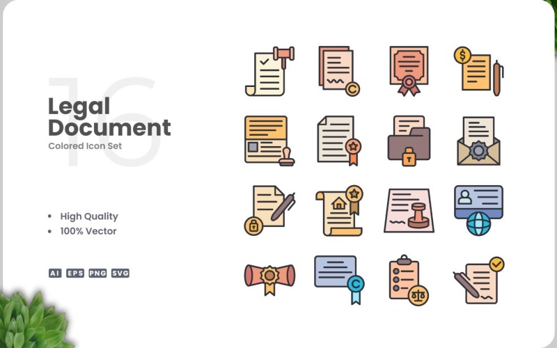 16 set di icone colorate per documenti legali