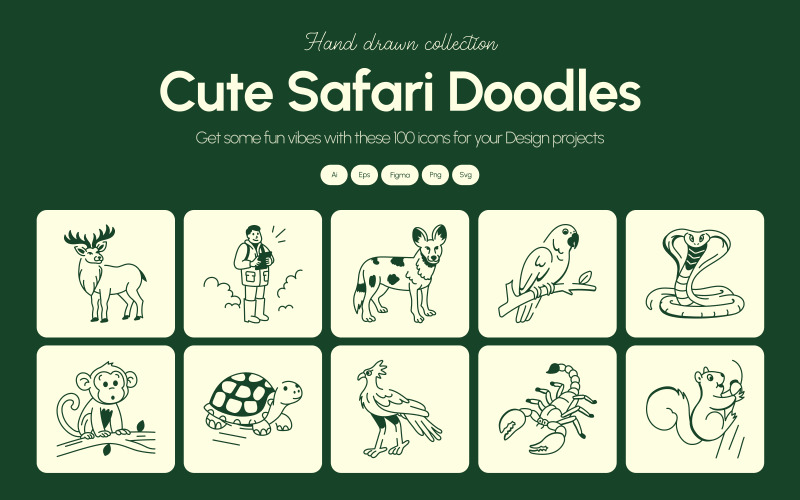 Moderna Safari Doodles Ikoner Set