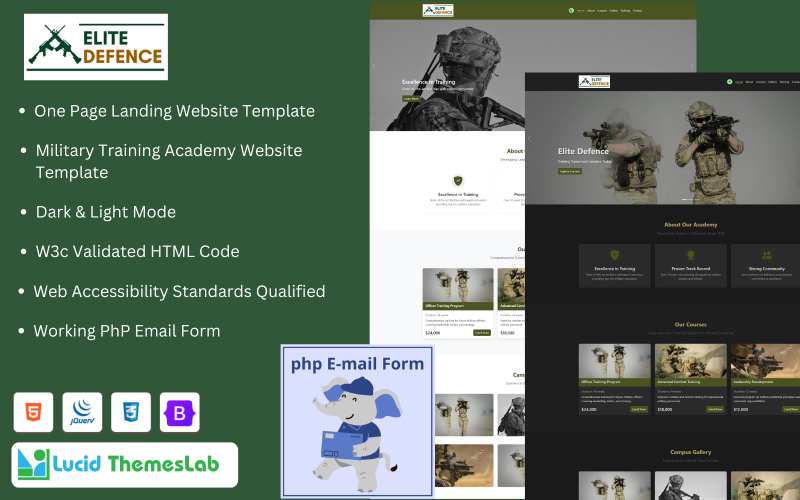 Elite Defense – Egyoldalas HTML-sablon a Military Akadémia, valamint a haderő és a hadsereg szolgálatai számára