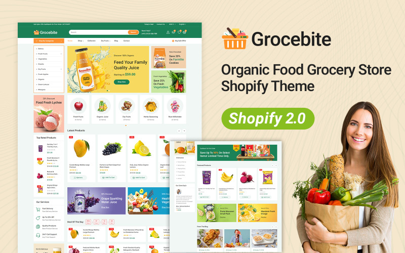 Grocebite - Магазин органических продуктов питания Shopify 2.0 Адаптивная тема