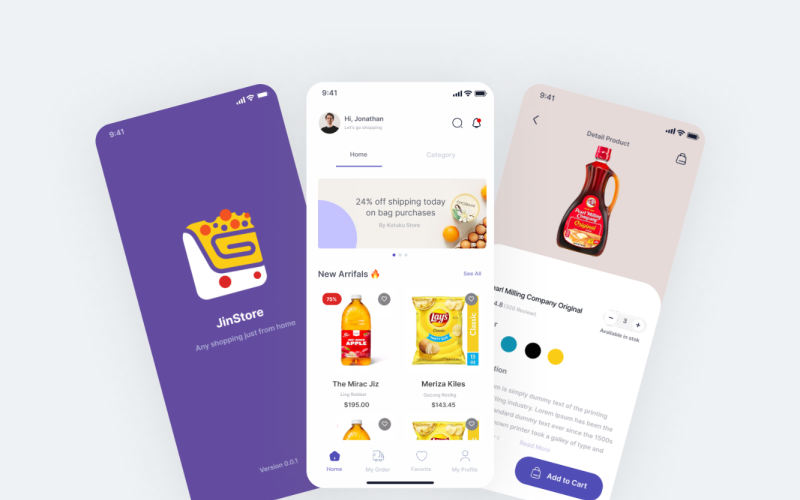 JinStore - Modelos de design de aplicativos de comércio eletrônico minimalistas e modernos