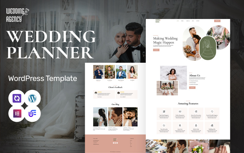 Agenzia di matrimoni - Organizzatore di matrimoni e gestione di eventi Tema WordPress Elementor