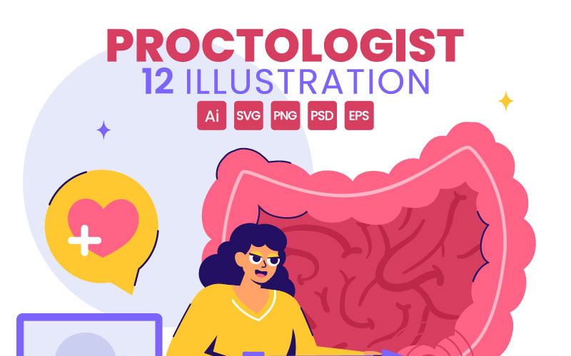 12 Proktológus vagy kolonoszkópiás eljárás illusztráció