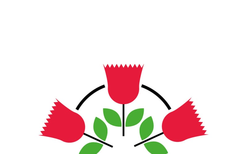 Logo avec des fleurs rouges et des feuilles vertes