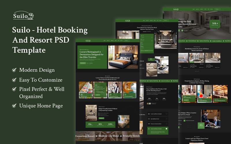 Suilo – PSD-Vorlage für Hotelbuchungen und Resortservices.