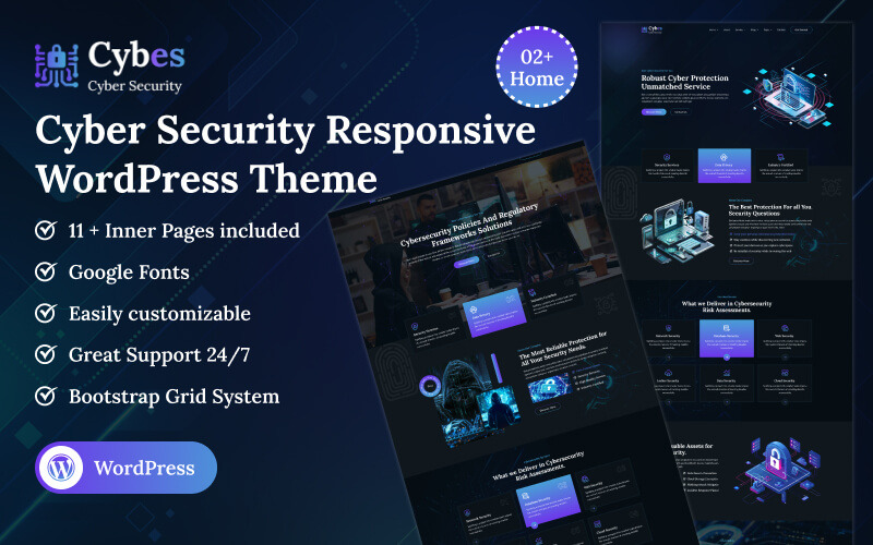 Cybes - responzivní WordPress šablona pro kybernetickou bezpečnost.