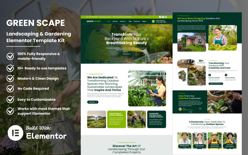 Green Scape – Kit de plantillas Elementor para paisajismo y jardinería