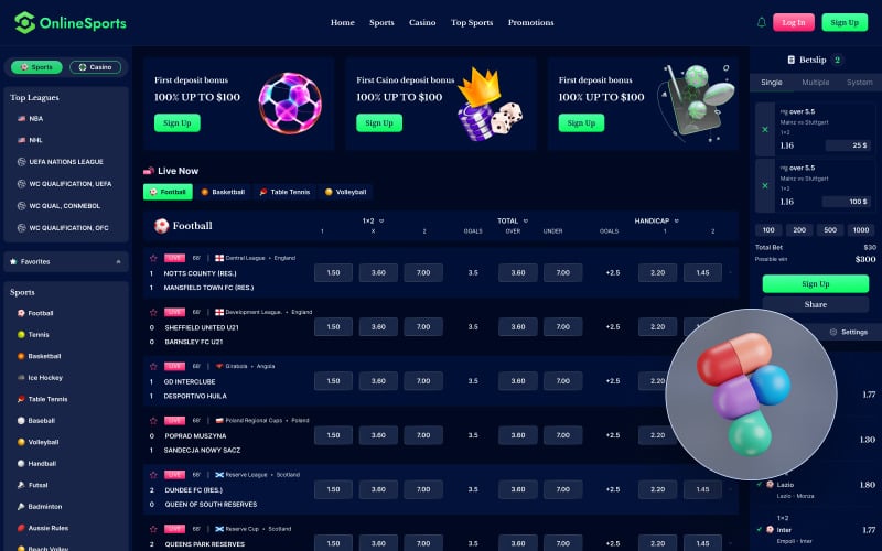 OnlineSports - Scommesse sportive e gioco d'azzardo nei casinò Figma Landing Template