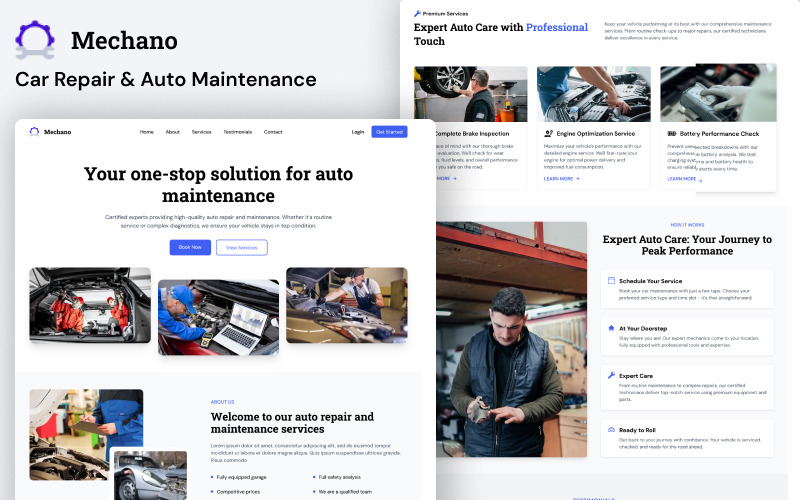 Mechano – Ingyenes autójavítás és -karbantartás nyitóoldalsablonja