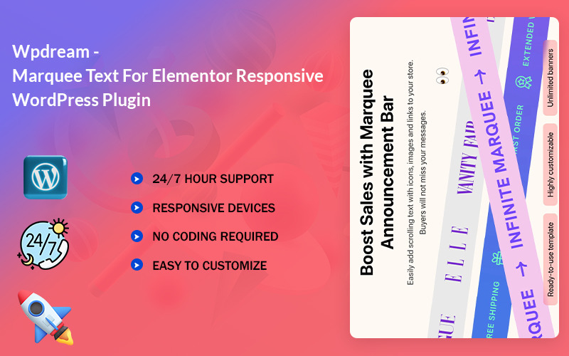 Wpdream - Texto de letreiro para plugin WordPress Elementor