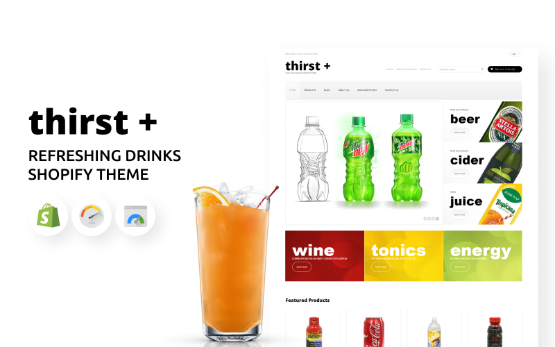 Shopify-tema för uppfriskande drycker