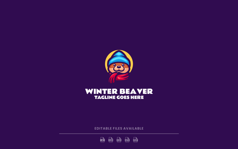 Logo mascotte semplice del castoro invernale