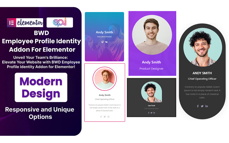 Plugin WordPress per l'identità del profilo dei dipendenti per Elementor