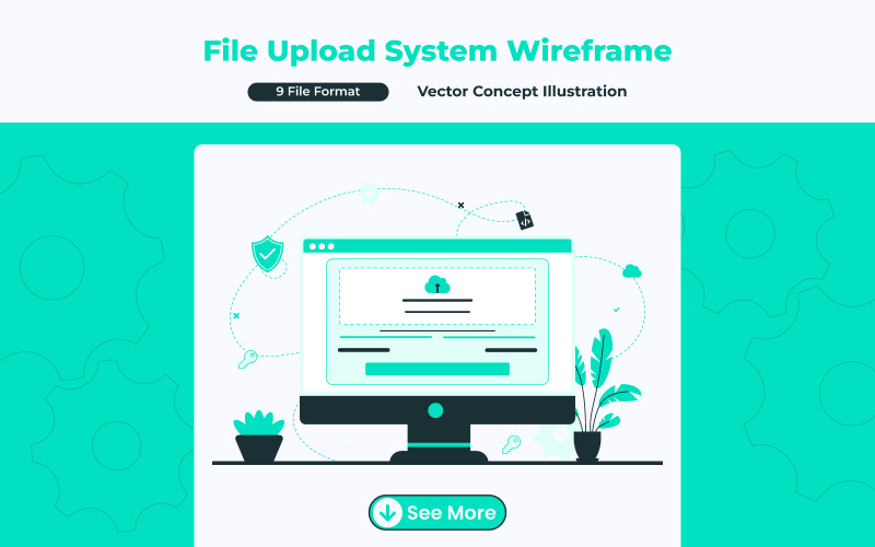 Système de téléchargement de fichiers Concept de wireframe Design plat
