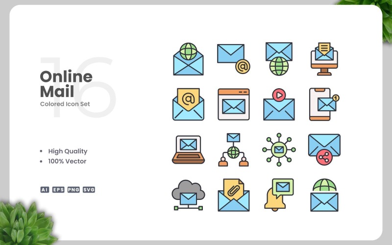 16 Online Mail gekleurde pictogrammenset