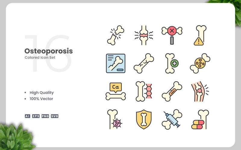 16 Osteoporose gekleurde pictogrammenset