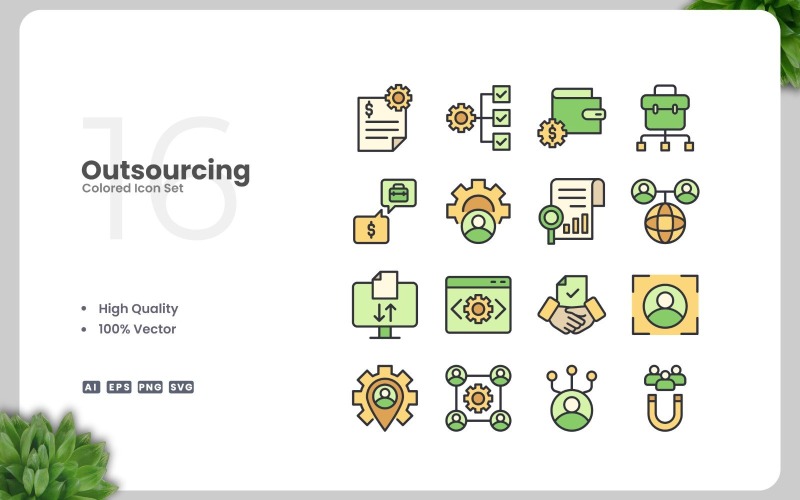 16 Outsourcing gekleurde pictogrammenset
