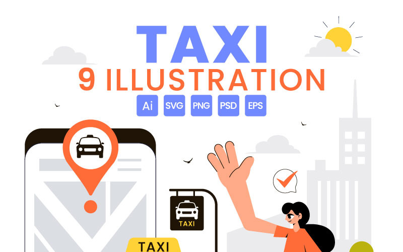 9 Taxi foglalás utazási szolgáltatás illusztráció
