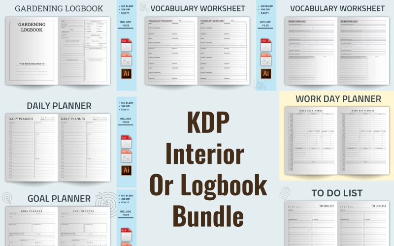 KDP Interior- oder Logbuch-Paket – PDF-, JPG- und AI-Formate