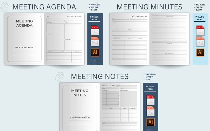 Notulen van vergaderingen Log Kdp Interieur sjablonen 3 verschillende lay-outs