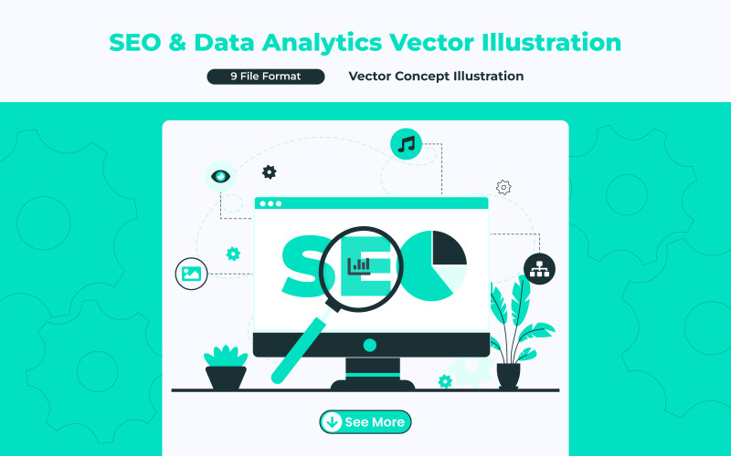 SEO 与数据分析矢量插图 – 平面设计