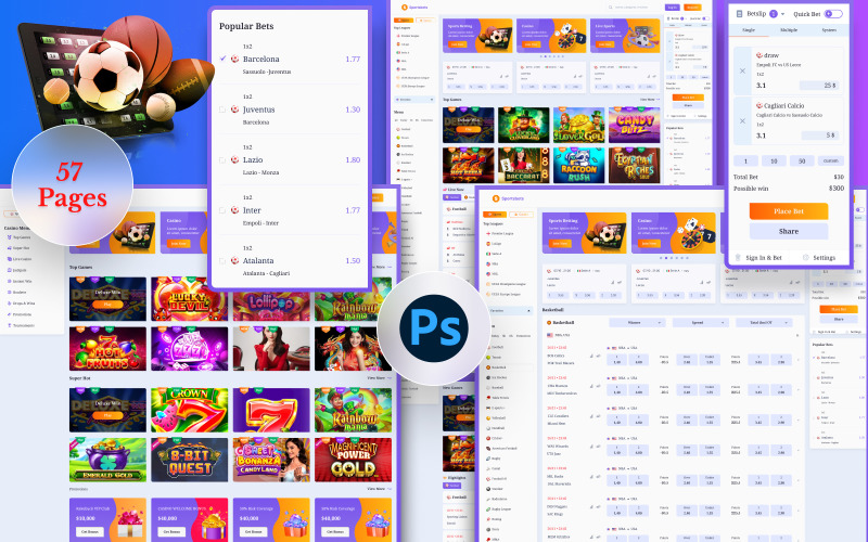 Sportsbets - Шаблон PSD для ставок на спорт и азартных игр в казино