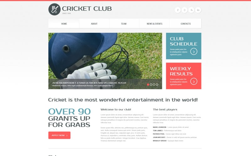 Modello di sito Web reattivo di cricket