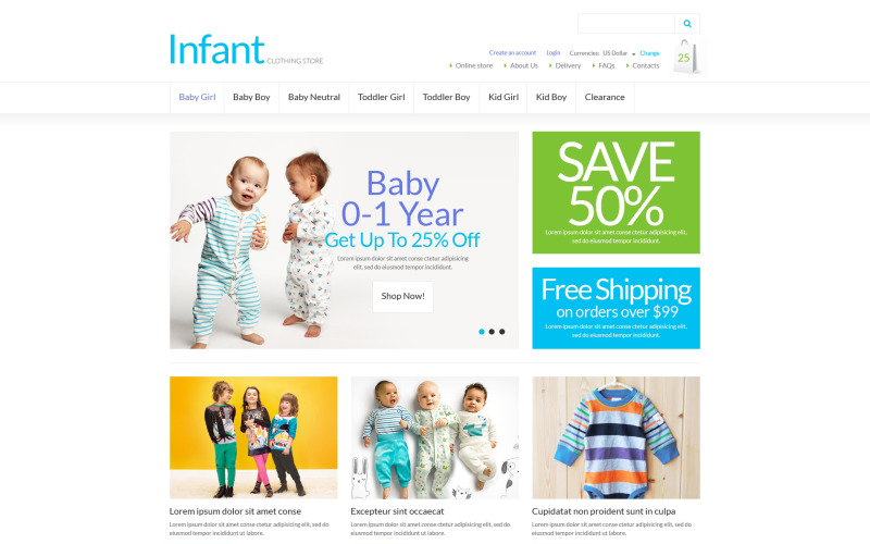Säuglingsbekleidungsgeschäft VirtueMart Vorlage
