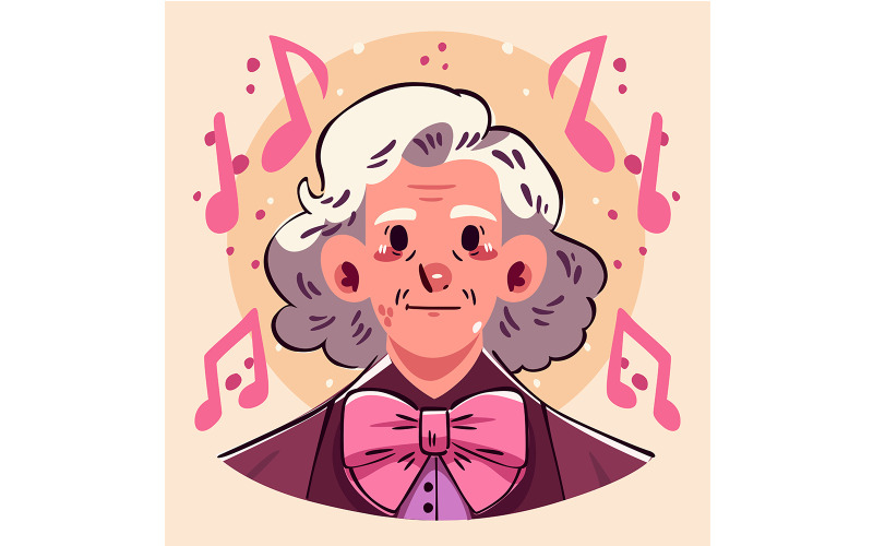 Nyckfull karaktärsillustration med musiktema