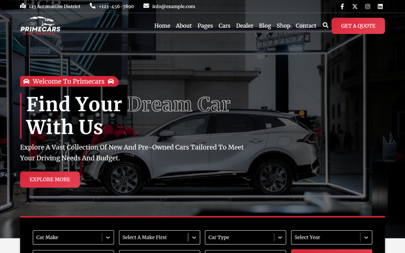 PrimeCars – 汽车经销商和汽车 React 网站模板