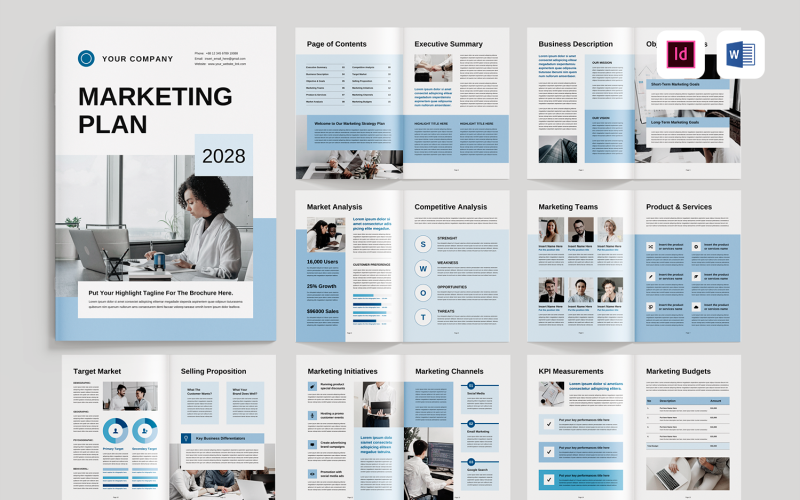 Mall för marknadsföringsplan | Microsoft Word och Adobe Indesign