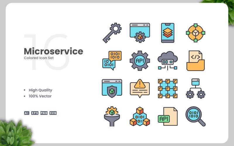 16 Microservice färgade ikoner Set