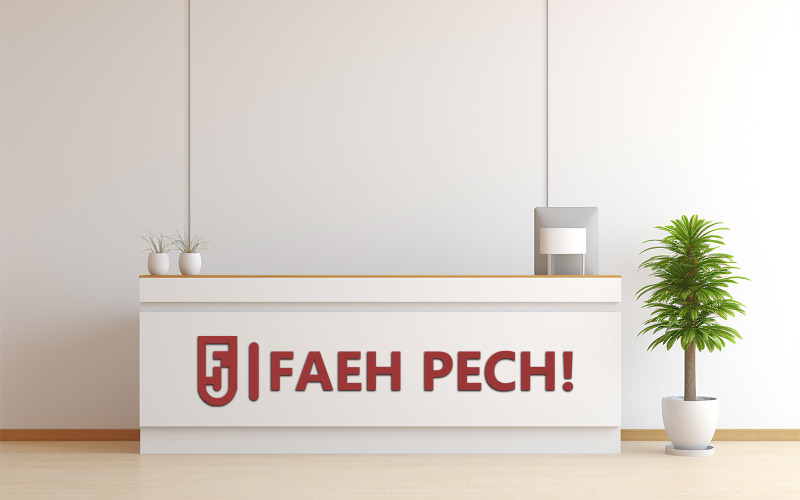 Mockup logo scrivania ufficio | Mockup reception ufficio
