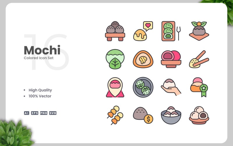 Conjunto de 16 ícones coloridos Mochi