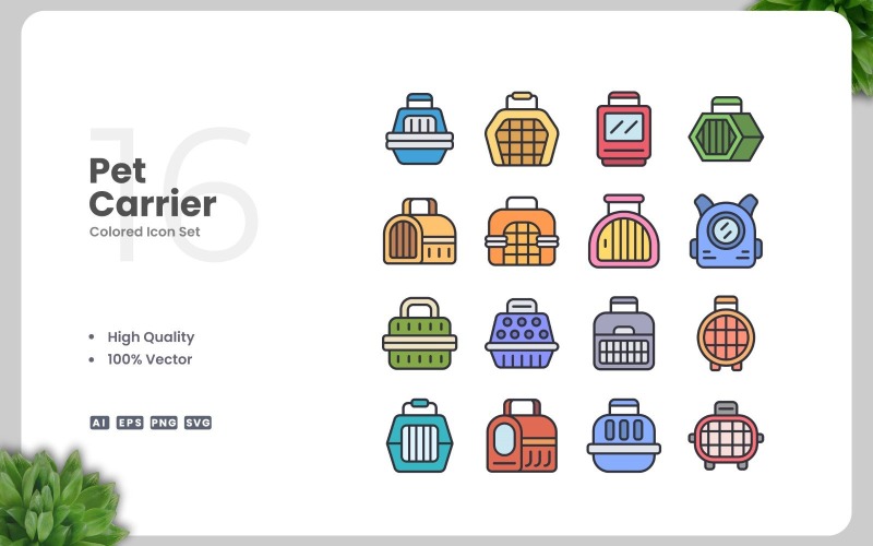 Conjunto de 16 ícones coloridos para transportadora de animais de estimação