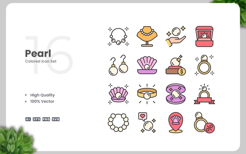 Set di 16 icone color perla