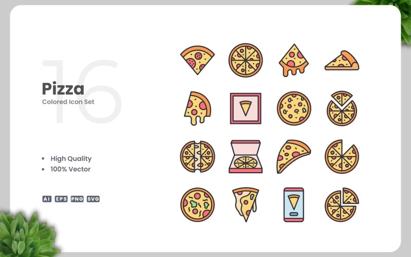 16 Pizza barevné ikony nastavit