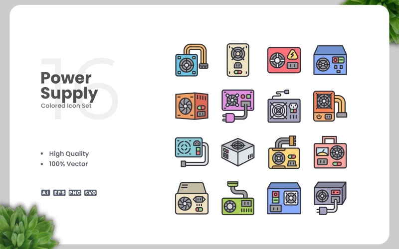 Набір 16 кольорових іконок джерела живлення
