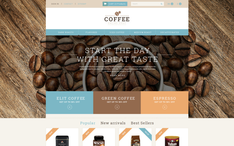 Responsive PrestaShop-thema voor coffeeshops