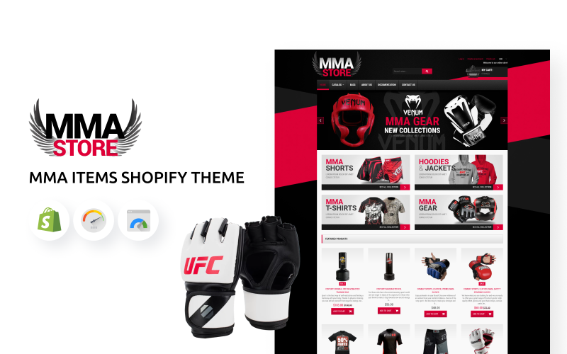 Tema da Shopify para loja de esportes de itens de MMA