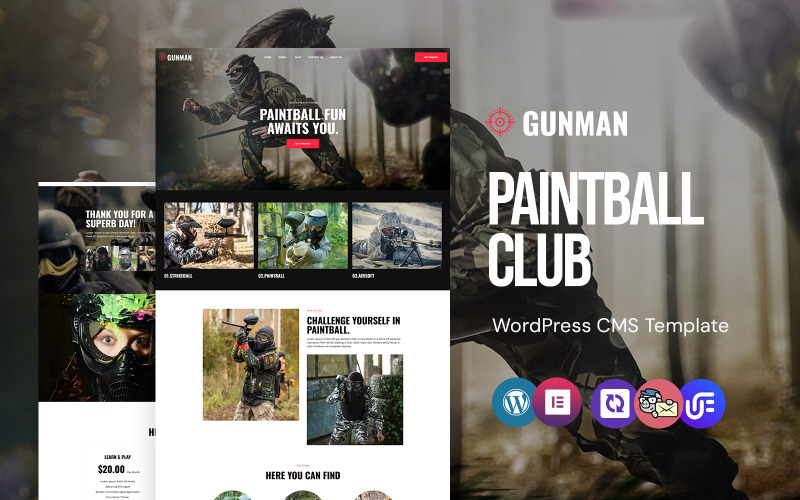 Gunman - Tema WordPress Elementor per club di paintball