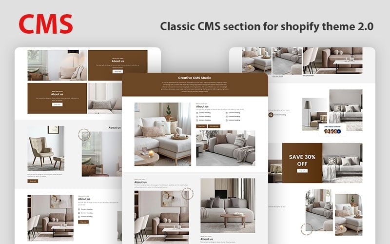 CMS - Sections Shopify polyvalentes, épurées et minimalistes