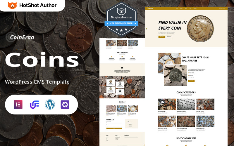 CoinEraa – WordPress Elementor Theme für antike, historische und Ausstellungsmünzen