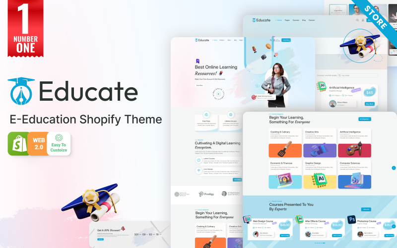 Educate UI - Curso de educação online Tema Shopify