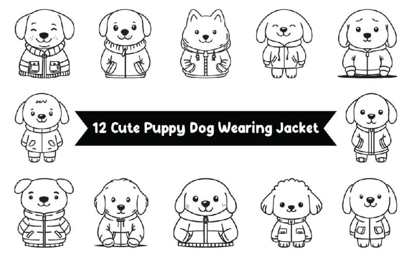 12 adorables chiots portant une veste en dessin au trait